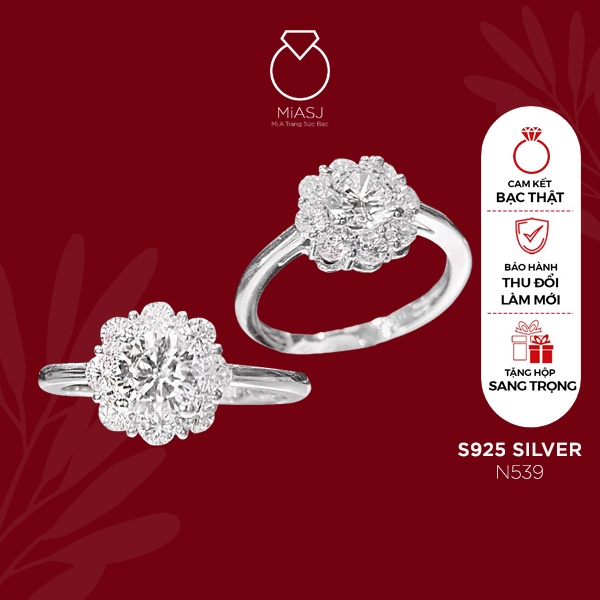 Nhẫn nữ bạc Ý S925 đính hoa đá MiASJ kiểu dáng sang trọng N539