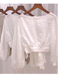 ÁO SƠMI CROPTOP CỘT NƠ LƯNG (KÈM HÌNH THẬT)