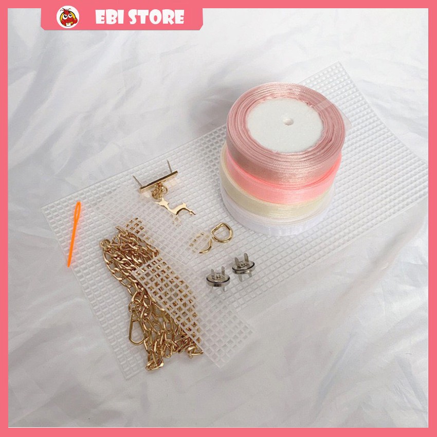 Túi Ruy Băng ❤️ Ebi Store - Freeship ❤️ Túi Tự Đan Bằng Sợi Ruy Băng Siêu Hot, Đầy Đủ Phụ Kiện Đan Túi ❤️