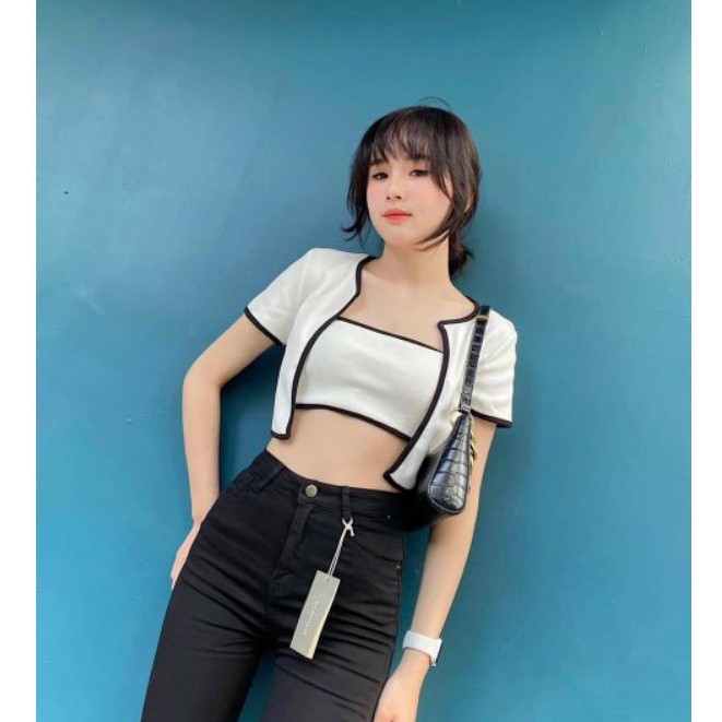 Set Áo Quây Kèm Cardigan Dáng Ôm Nhiều Màu - Bộ 2 món thun croptop và áo khoác ngoài dáng ngắn, thiết kế sexy, cá tính