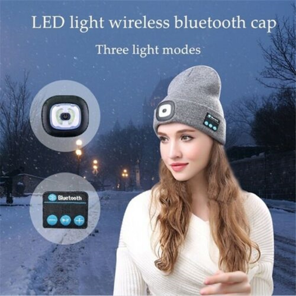 Mũ Beanie Tích Hợp Tai Nghe Bluetooth Có Đèn Led Có Thể Sạc Lại Bằng Cổng Usb