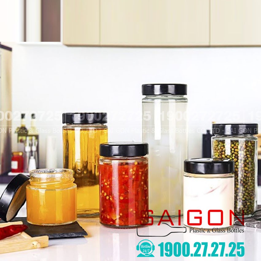 Hũ Gia Vị Trụ Nắp Thiết Bản Dày | Hũ Thủy Tinh , Tùy Chọn Dung Tích