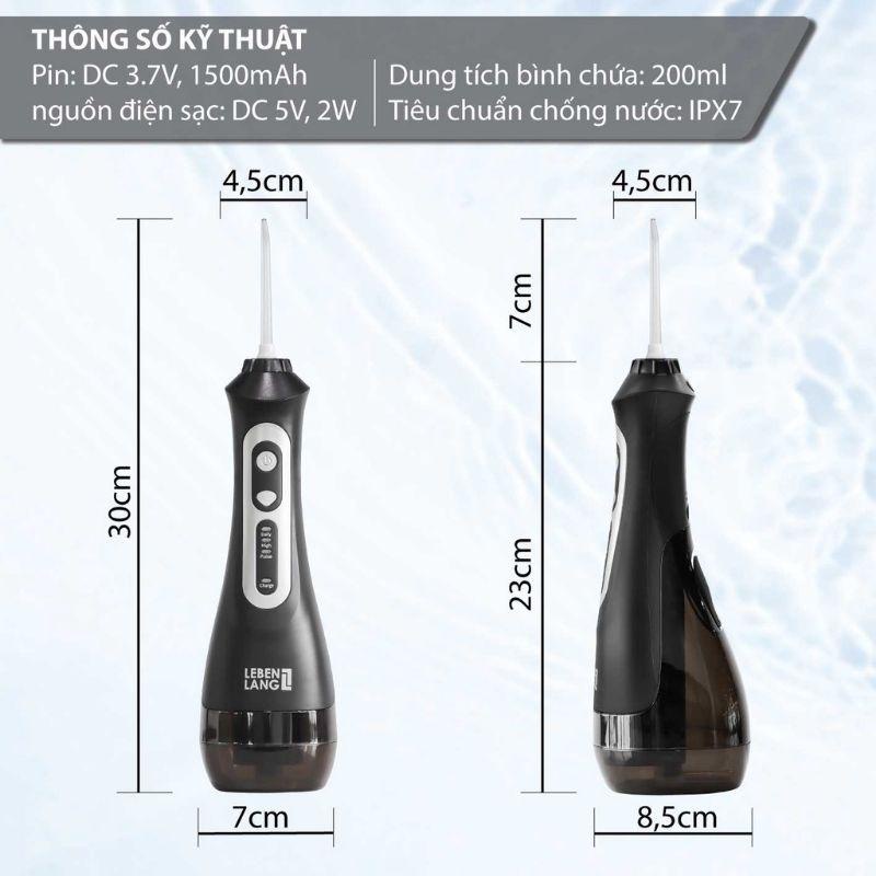 Máy tăm nước cầm tay nhỏ gọn cao cấp Lebenlang  LBT1486 tặng kèm đầu xịt và túi vải bảo hành 24 tháng