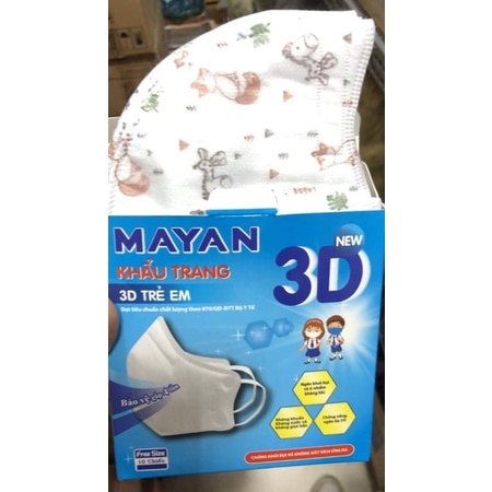 (Hộp 10 cái) Khẩu trang Mayan 3D trẻ em