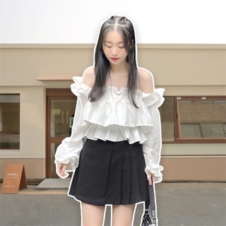 Chân váy xếp ly tà lệch đen