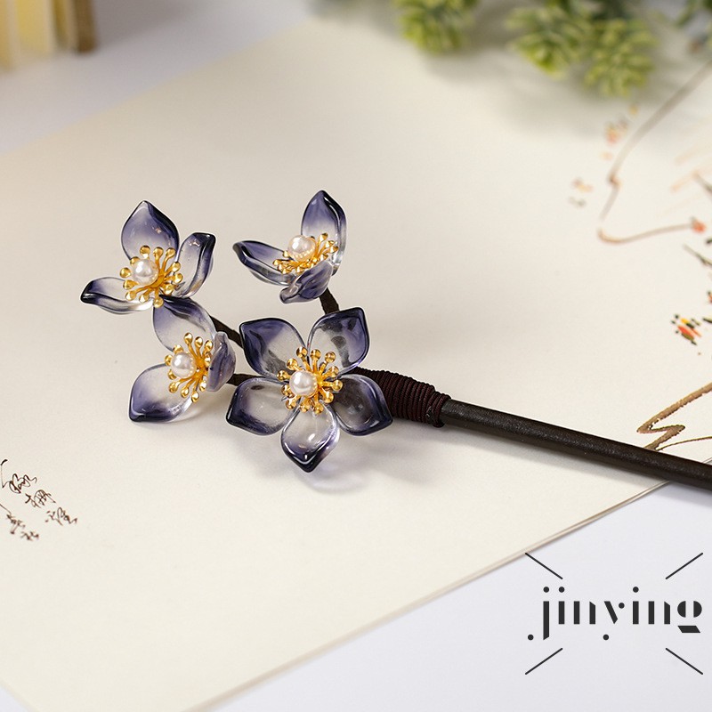 GETNOIVAS ❤S Wind Chinese Classical Handmade Hairpin Pearl Flower Headdress Women Wooden Hair Sticks Ancient Costume Accessories