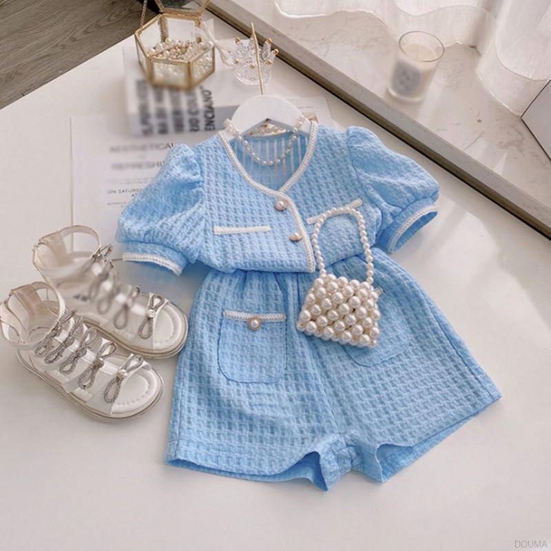 Set Áo Thun + Quần Short Lưng Cao Ống Rộng Phong Cách Phương Tây Cho Bé Gái