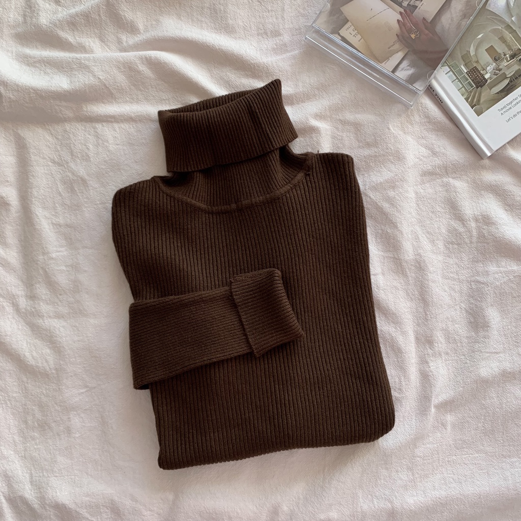 Áo len Pure Cube tay dài cổ lọ màu trơn thời trang thanh lịch cho nữ