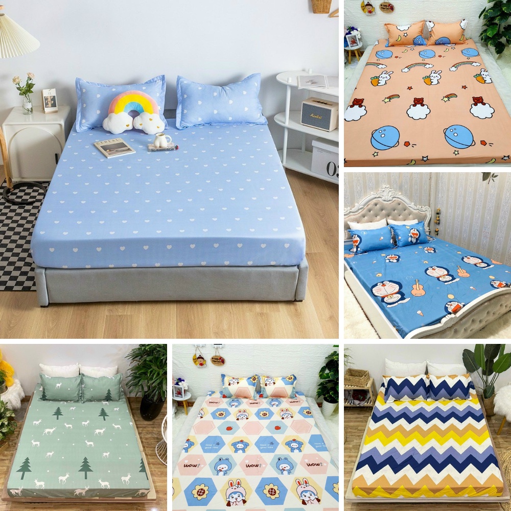Bộ ga gối 3D nhiều mẫu kích thước m6/m8, drap giường / ga trải giường và 2 vỏ gối nằm Cáo Bedding