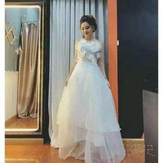 (free chỉnh sửa váy) dạ hội xốp trắng tay ngắn váy xòe, váy cô dâu trắng, dạ hội trắng có tay