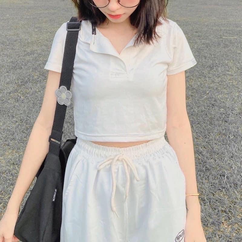 Áo croptop trơn cổ bẻ