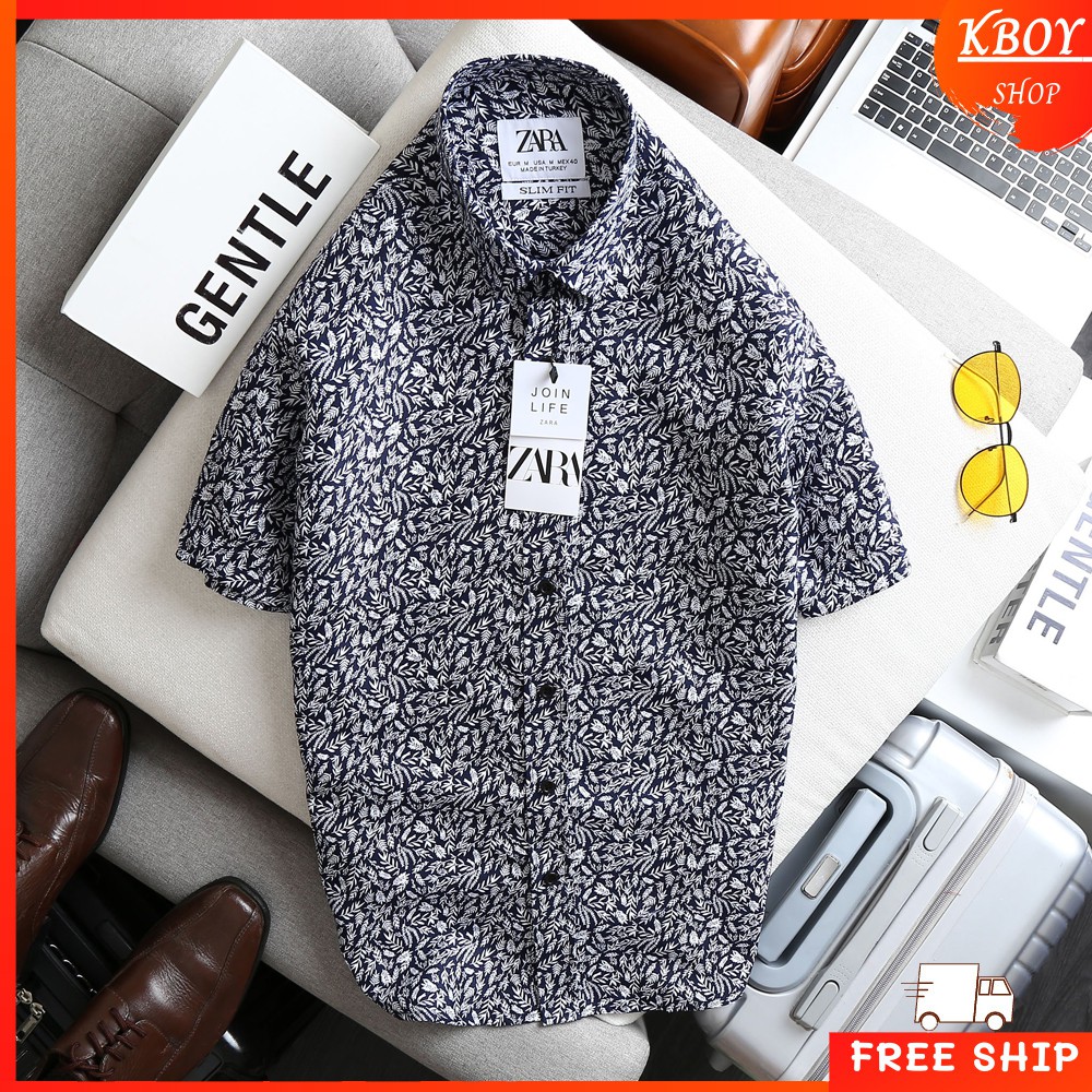 Áo Sơ Mi Nam Tay Ngắn Họa Tiết, Vải Cotton Lụa Mềm Mịn Không Nhăn Mát Mẻ Hợp Dáng Dễ Phối Đồ - T06 | BigBuy360 - bigbuy360.vn