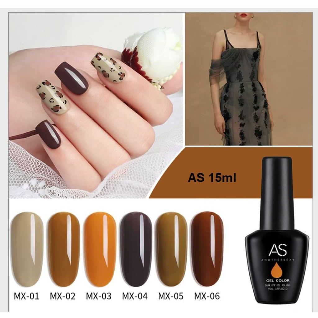 Sơn gel AS sơn móng tay gel sơn nail dùng máy hơ gel tone cam nâu cam nâu đất mã MX 15ml