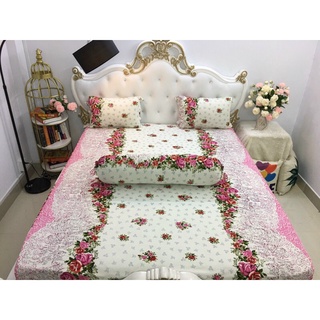 Bộ drap thun☘️FREESHIP☘️ga thun lạnh Hàn quốc mẫu hoa hồng dây ( 1 ga, 3 vỏ gối)