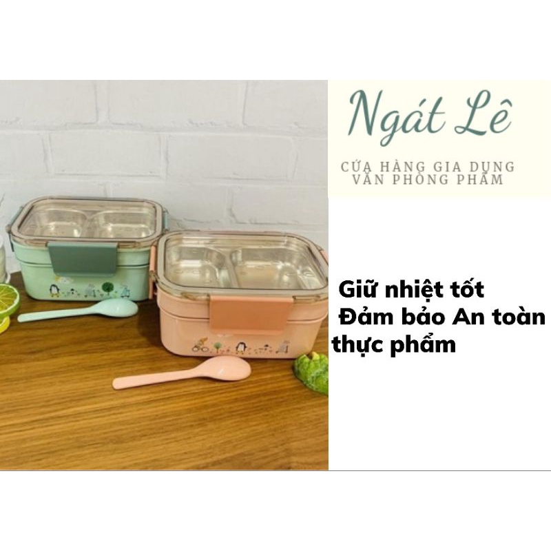 Hộp cơm văn phòng lõi inox 2 tầng 3 ngăn