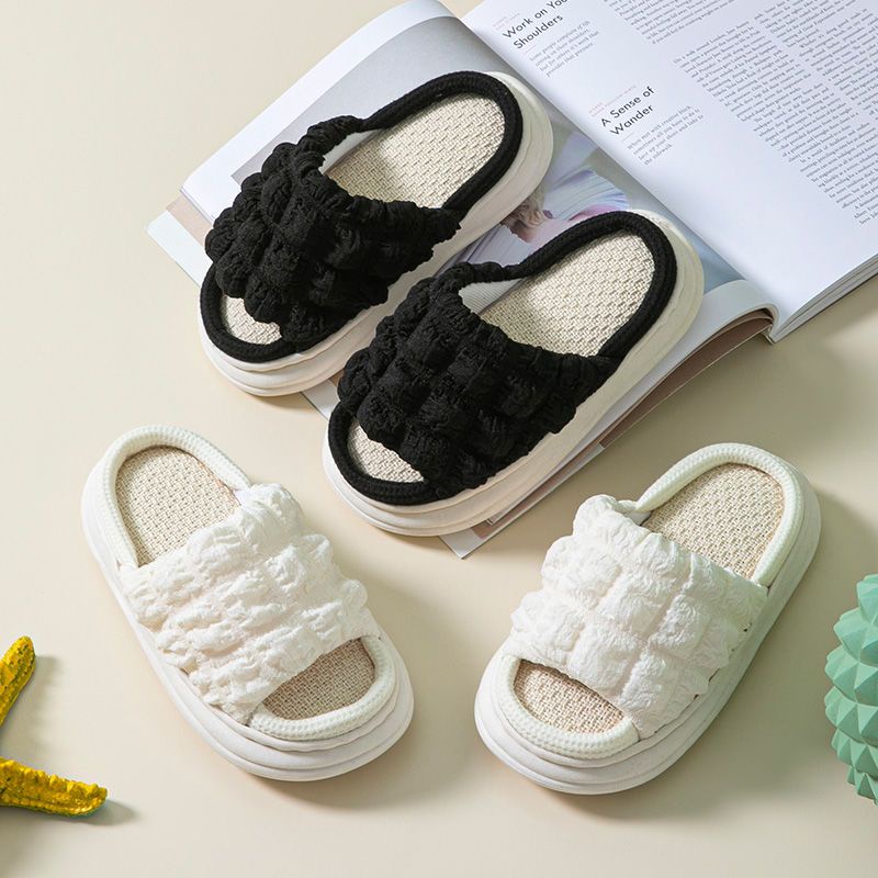 Oeteo Dép Xỏ Ngón Đi Trong Nhà Bằng Vải Lanh Màu Trơn Dành Cho Trẻ Em