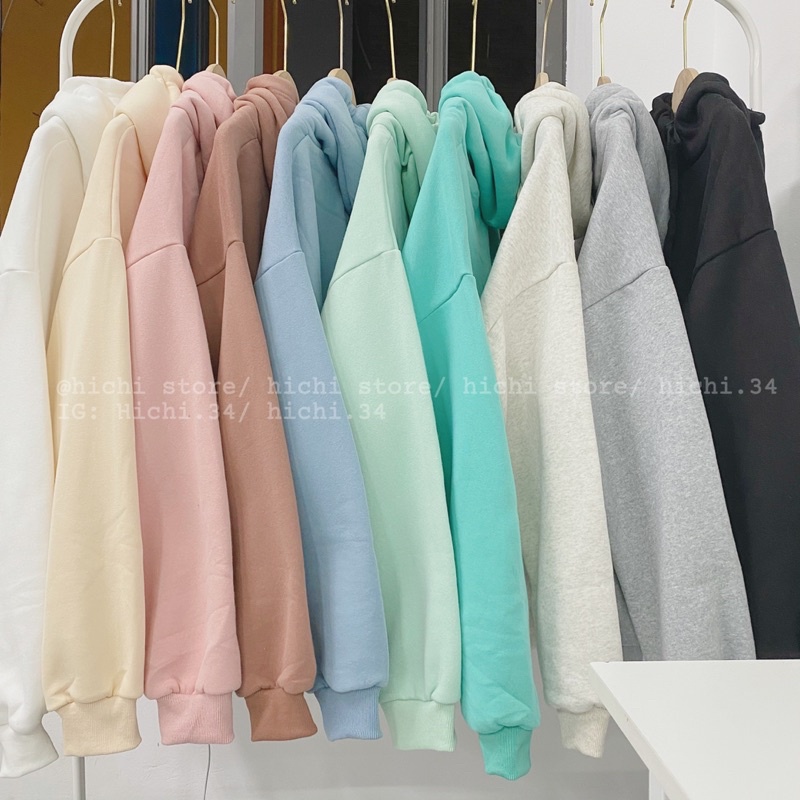 áo hoodie nỉ bông trơn basic 11 màu unisex nam nữ sweater hichi