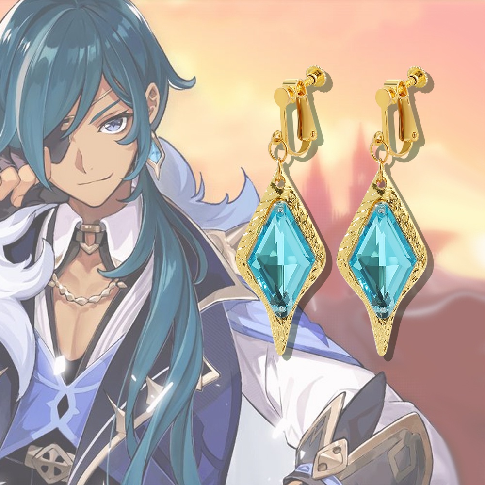 Khuyên tai đính đá pha lê xanh dương hóa trang nhân vật anime Genshin Impact Kaeya Alberich