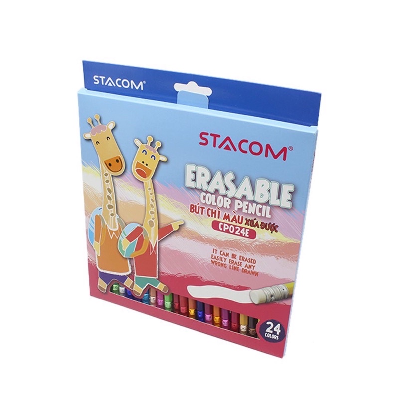 Bút chì màu cây 12/24 xoá được stacom mẫu mới cho bé CP012E