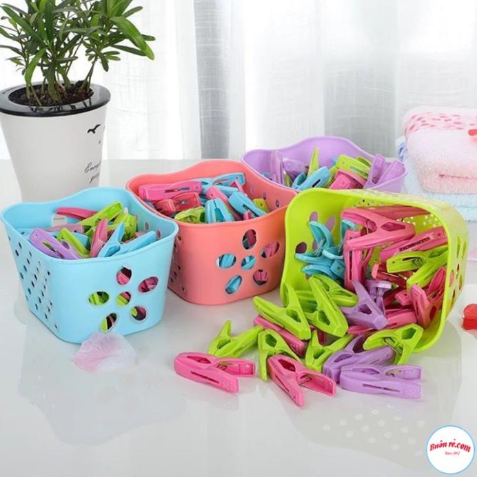 Set 28-30 Kẹp Nhựa Chữ A Phơi Đồ Nhiều Màu Sắc Kèm Rổ Đựng Tiện Lợi - GDNC0247