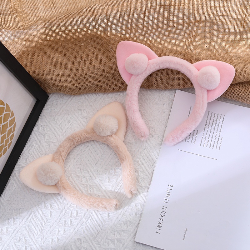 Băng Đô Cài Tóc Rửa Mặt Hình Tai Mèo Phủ Lông Dễ Thương Cho Nữ