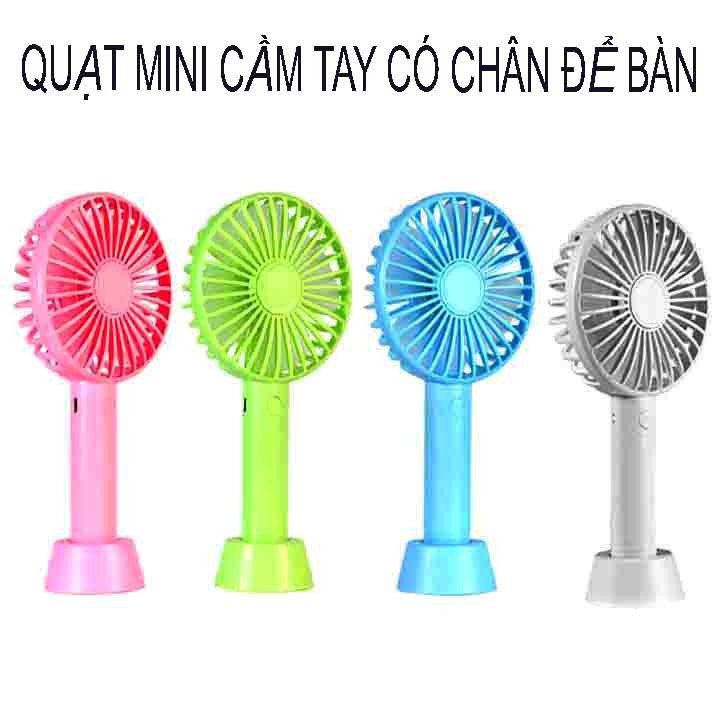 Quạt Mini cầm Tay Tích Điện 3 Chế Độ Gió [Full Box, Pin, Dây Sạc, Đế Chống Trượt ]