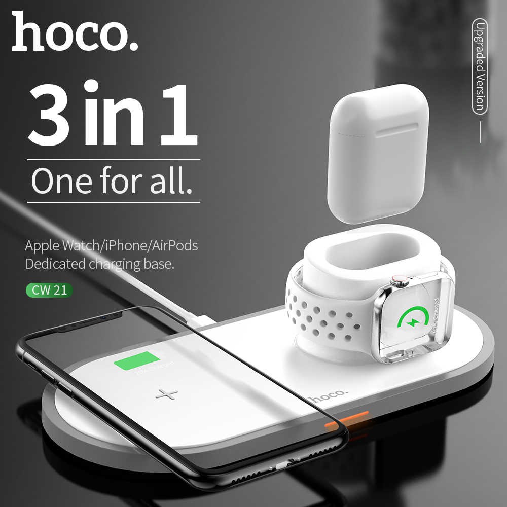 [Mã 267ELSALE hoàn 7% đơn 300K] Đế Sạc Không Dây Đa Năng Hoco CW21 3 in 1 Chính Hãng