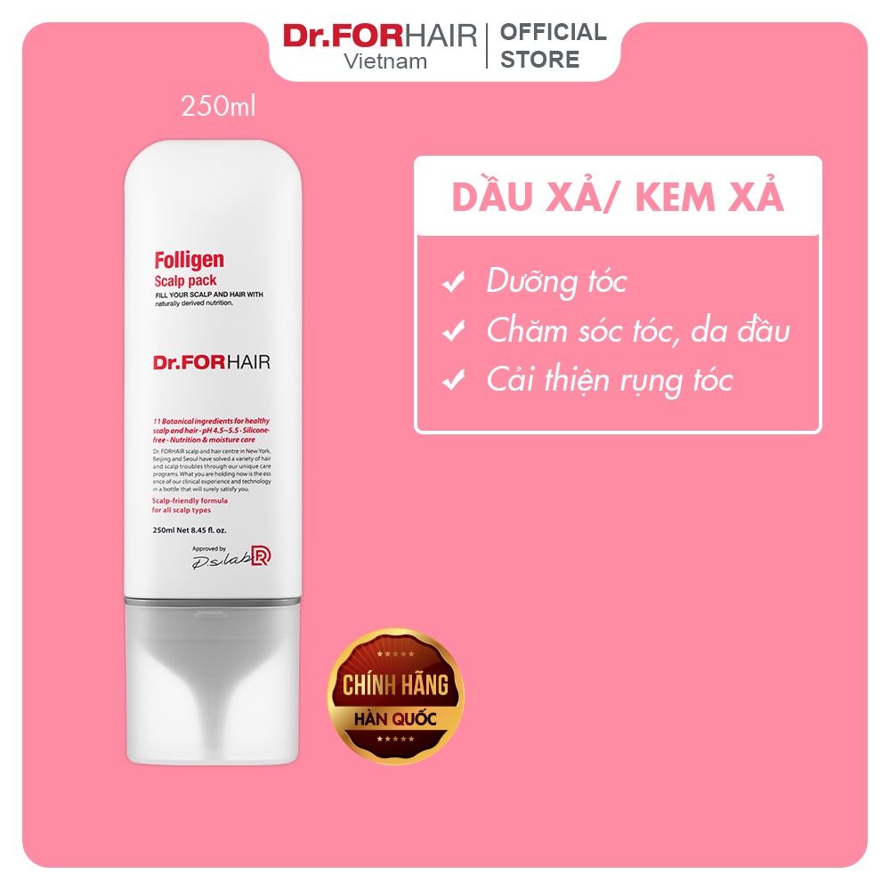 Bộ gội xả dưỡng tóc, giảm rụng, hỗ trợ mọc tóc và giảm gàu Dr.FORHAIR Folligen Plus 500ml x Scalp pack 250ml