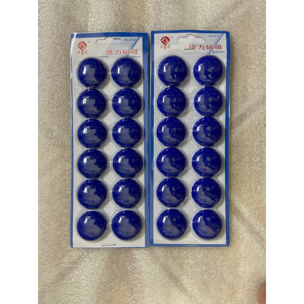 Vỉ nam châm 12 viên đính bảng siêu dính màu xanh dương, nam châm kích thước 30mm