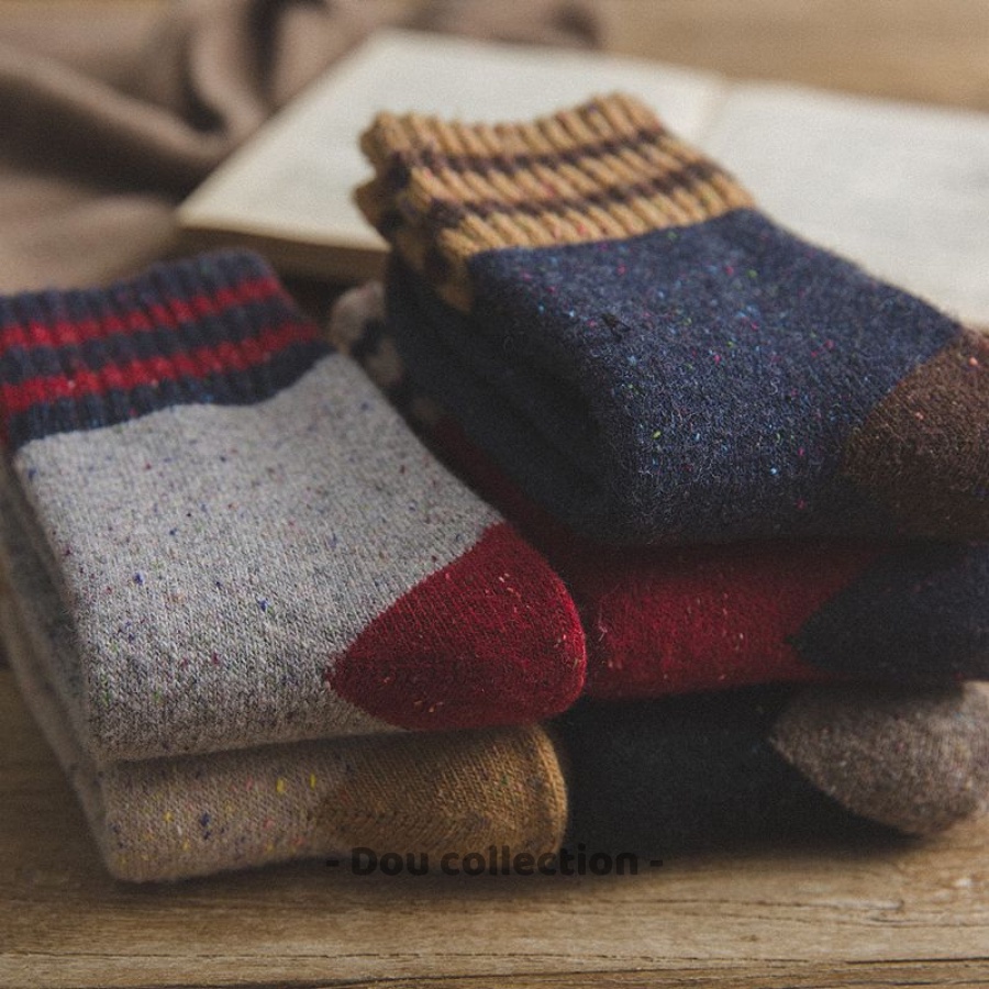 Vớ tất len nam nữ Unisex cổ cao Retro phối cổ sọc phong cách nhật bản thời trang thu đông - Mã TV022
