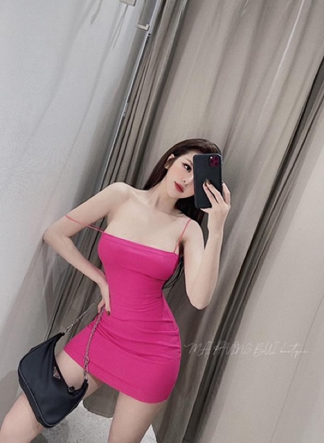 Đầm body 2 trơn dây bún siêu hot full màu y hình CAROTSHOP ( len tăm )