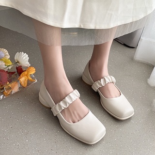 Giày búp bê mũi vuông vintage đế tròn