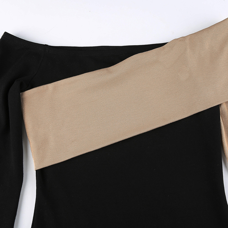 DUNEA Đầm Dài Tay Trễ Vai Phối Màu Xinh Xắn Dành Cho Nữ