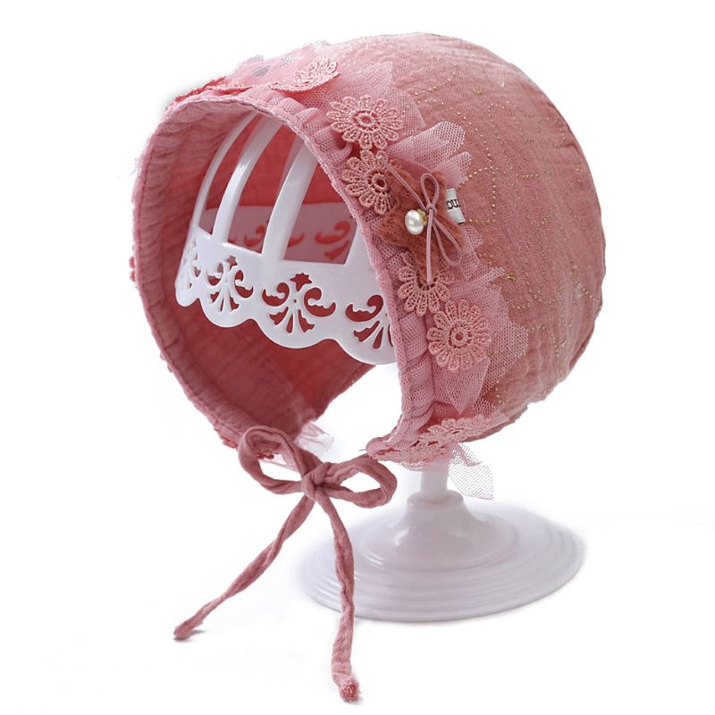 Mũ Bonnet Cotton Phối Ren Làm Phụ Kiện Chụp Ảnh Cho Bé Sơ Sinh