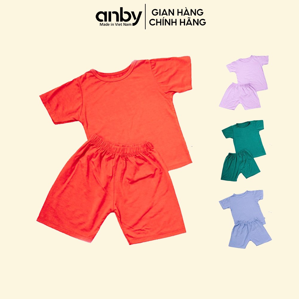 Quần áo trẻ em ANBY bộ cho bé từ 1 đến 8 tuổi cộc tay cổ tròn thun lạnh màu trơn