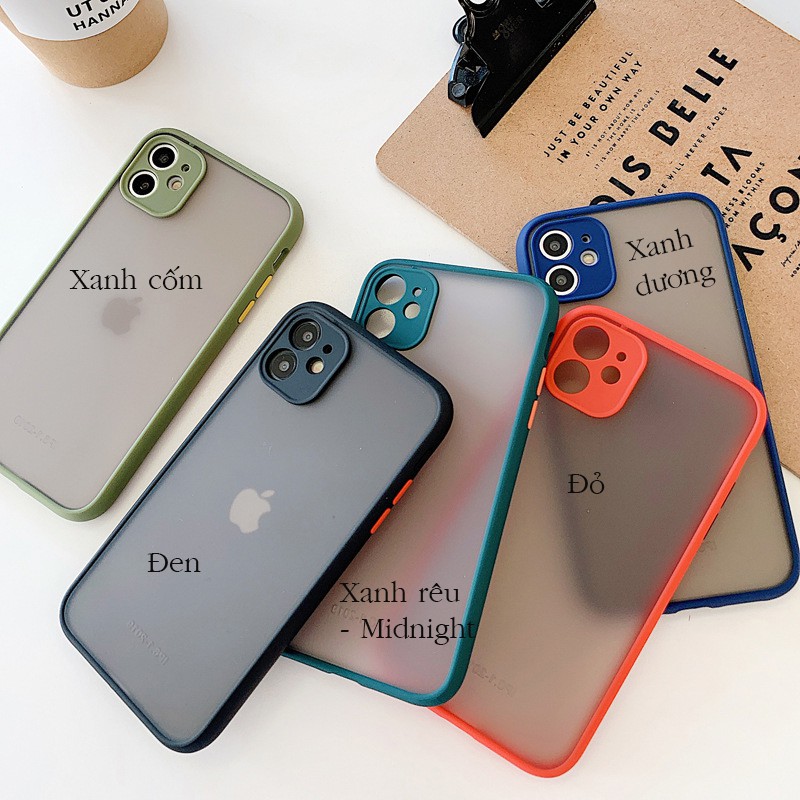 Ốp Nhám Chống Sốc Chống Bám Vân Tay Viền Camera Iphone 6/ 6s/7/ 8/ 7plus / 8p/ X /Xr /XS Max / 11 / 11pro / 11promax