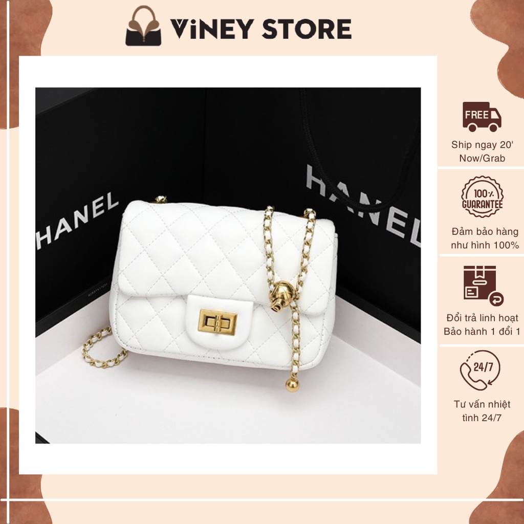 Túi xách nữ đeo chéo thời trang Lingge Chain phong cách retro màu Trắng/Đen