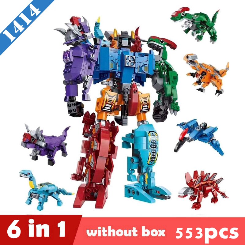 Enlighten 14 Style Transformation 6 In 1 City Police Dinosaur Mecha Deformation City Guard Robot Building Block Lego Compatible Set Kids Educational Building Toys