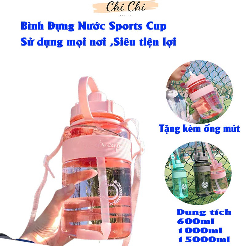 Bình nước cầm tay có dây đeo, ống hút Sports Cup tiện lợi mang theo . Sử dụng mọi nơi