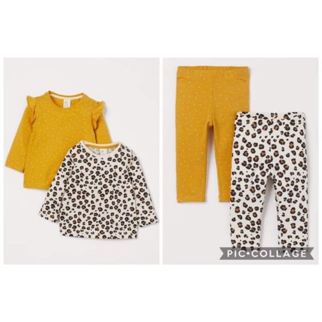 Set 2 áo hoặc quần dài tay vàng bi báo HM H&amp;M 6m-4y_hàng chính hãng Anh