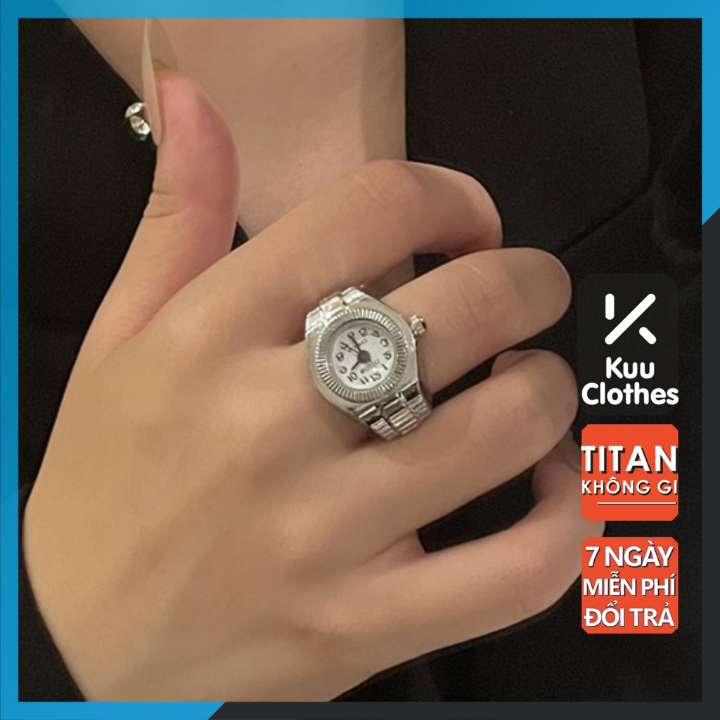 Nhẫn nam nữ tròn unisex Kuu Clothes màu bạc thời trang chất Titan đẹp đơn giản không gỉ - Nhẫn Đồng Hồ