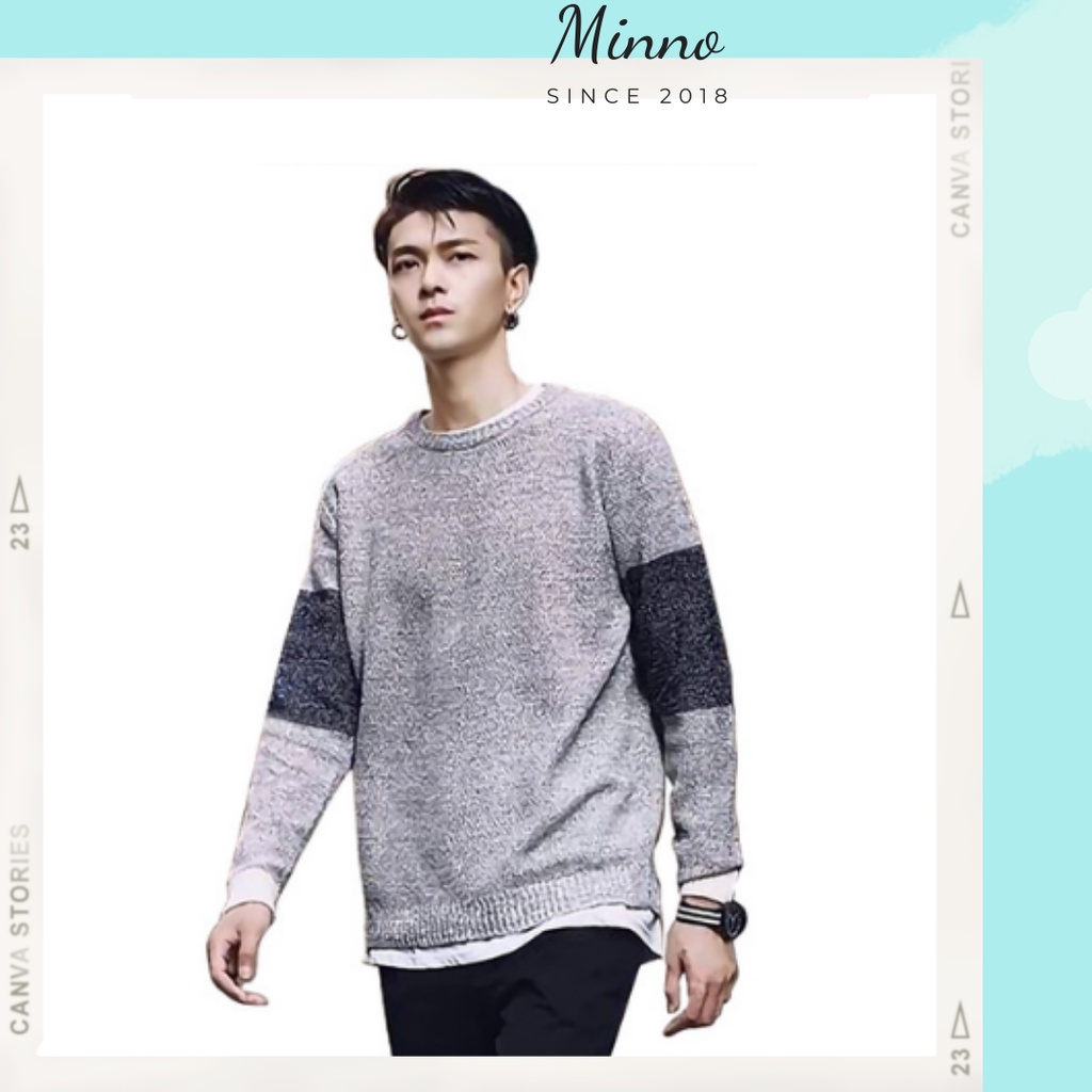 Áo len nam cổ tròn kiểu dáng Hàn Quốc len sợi vải hạt gạo hàng hiệu chất dày dặn AL05 Minno