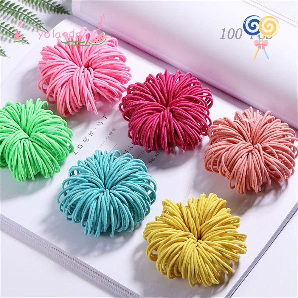 Bộ 100 Dây Thun Buộc Tóc 3CM Màu Kẹo Ngọt Tiện Dụng Giá Đỡ