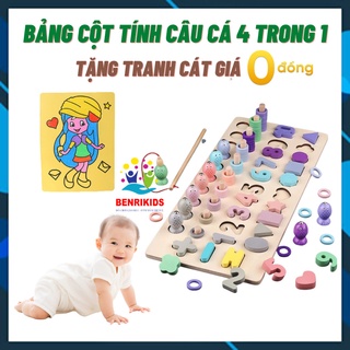 BỘ ĐỒ CHƠI HỌC SỐ, CỘT TÍNH, MÀU SẮC HÌNH KHỐI KÈM CÂU CÁ BẰNG GỖ