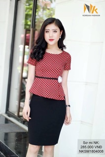 SƠ MI PEPLUM LỆCH CHẤM BI