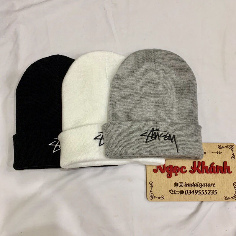 Mũ len Beanie thêu Stussy