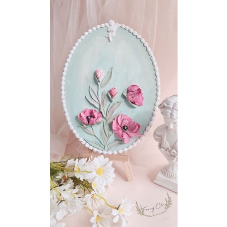 Tranh treo tường điêu khắc nổi hoa poppy 33 x 26 cm