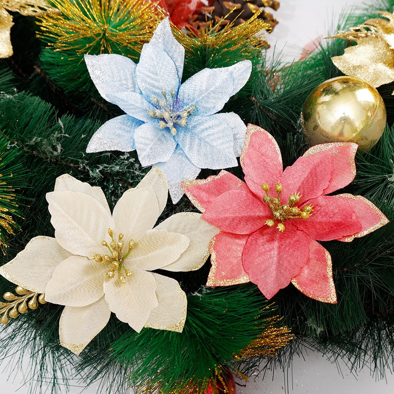 Set 5 / 10 Hoa Lụa Nhân Tạo Trang Trí Cây Thông Giáng Sinh Năm Mới