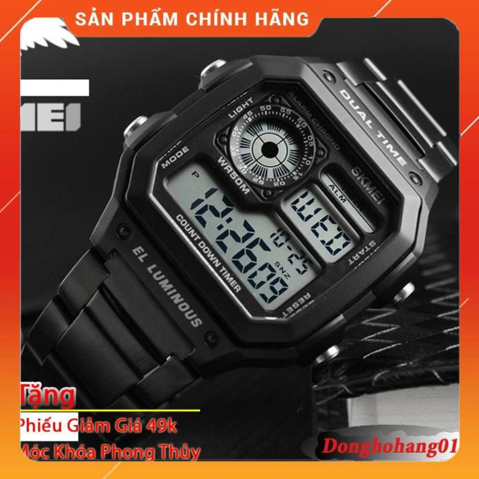 Đồng Hồ Nam SKMEI Chính Hãng Dây Thép Không Gỉ 1335 Size 33mm Chống Nước 5ATM Thiết Kế Thể Thao 2 Múi Giờ Cao Cấp