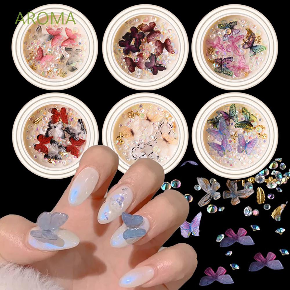 [Hàng mới về] Phụ kiện đính móng tay trang trí nghệ thuật 3D thiết kế bướm/ngọc trai đa dạng nhiều màu sắc